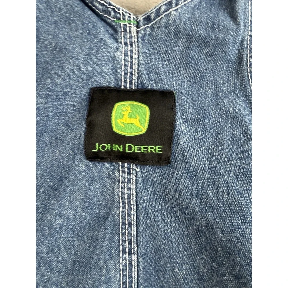 Vintage John Deere Denim Overalls Youth Adjustable Bib Wide Leg Farm Logo
